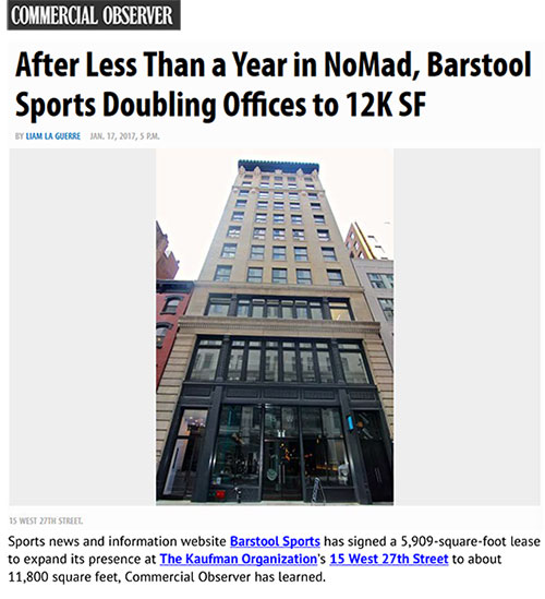 Commercial Observer preview: Barstool Sports doubling offices